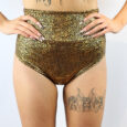 Gold Shattered SUPER High Waisted BRAZIL Scrunchie Bum Shorts