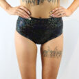 Black Shattered High Waisted BRAZIL Scrunchie Bum Shorts