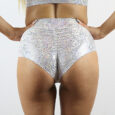 White Sparkle High Waisted BRAZIL Scrunchie Bum Shorts