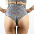 Silver Sparkle SUPER High Waisted BRAZIL Scrunchie Bum Shorts