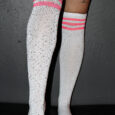 Rhinestone Knee High Football Socks White Pink
