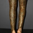 Gold Shattered Extra long Stirr-up Spandex Legwarmers/ Knee High Socks