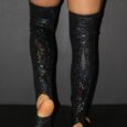 Black Shattered Extra long Stirr-up Spandex Legwarmers/ Knee High Socks
