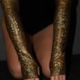 Gold Shattered Extra long Stirr-up Spandex Fingerless Gloves