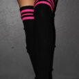 Football Extra long Stirr-up Knit Legwarmers Black/Pink