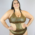 Gold Shattered Side Cut Out One Piece Leotard Bodysuit – Plus Size
